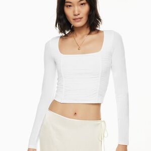 Aritzia Wilfred Cream Ruched Long Sleeve Top